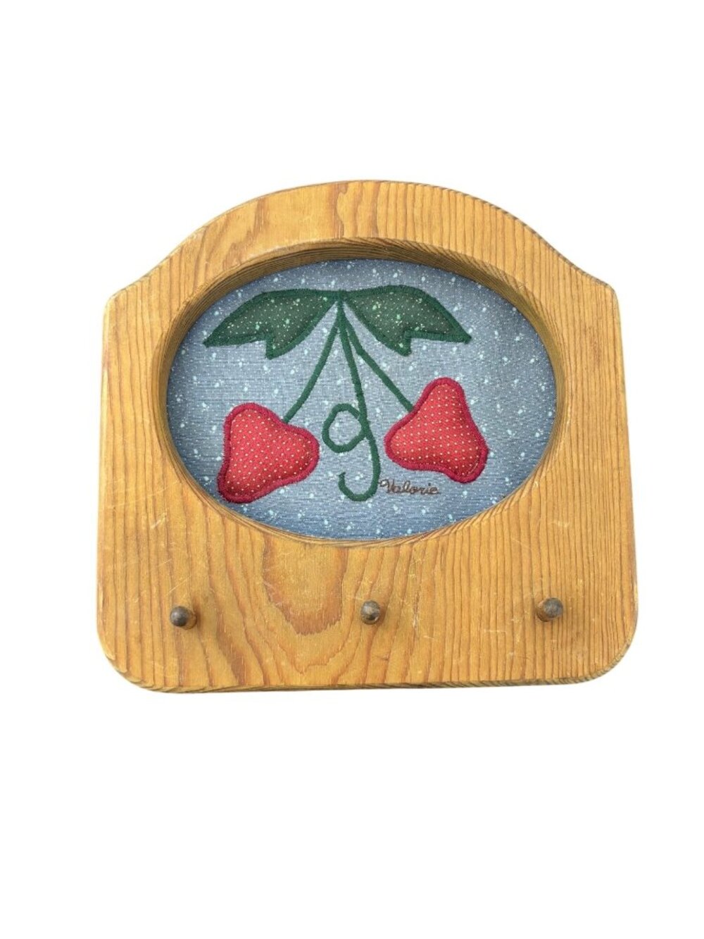 Valorie's Folk Art Strawberry Applique Wall Decor Wood Key Holder Cottagecore
